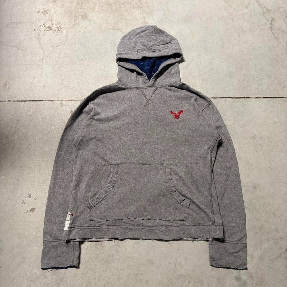 Vintage American Eagle Outfitters Distressed Grey Hoodie Size Large Pullover